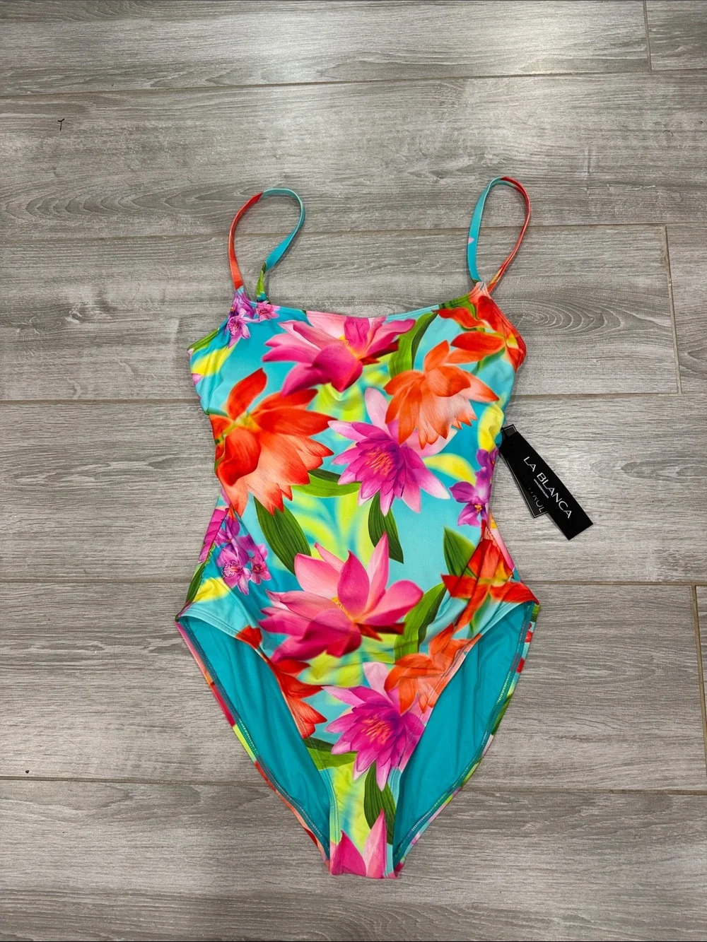 La Blanca Turquoise Floral One-Piece Swimsuit size 14